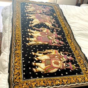 Wall hanging elephant bead embroidered handmade vintage Kalaga Thai bermese